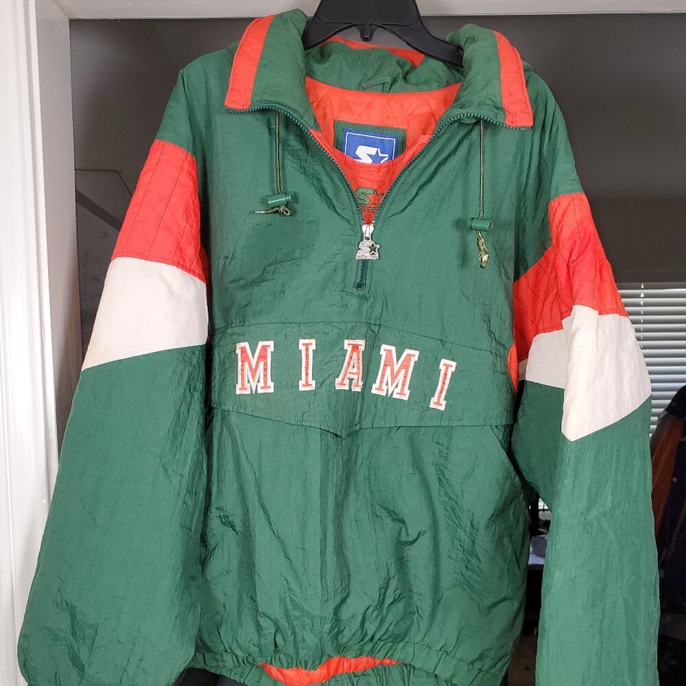 MENS MIAMI HURRICANES HALF ZIP STARTER PULLOVER JACKET LARGE
